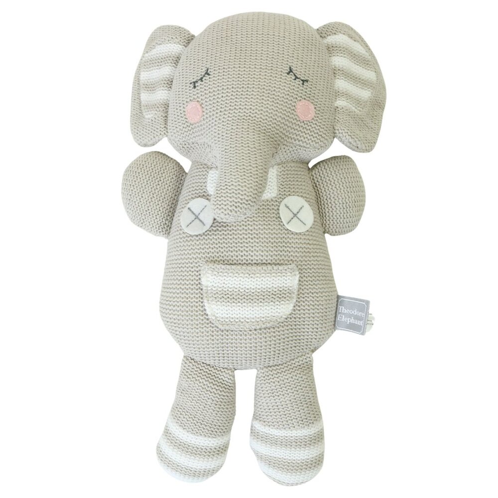 Theodore Elephant Living Textiles Knit Stuffed Animal Rattle Toy Sensory